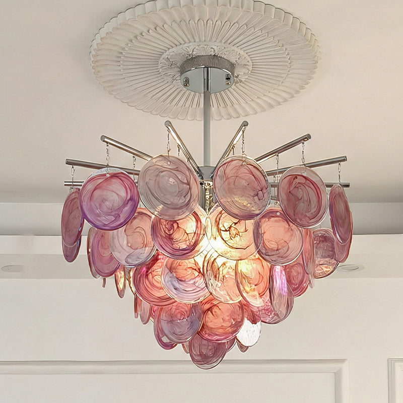 The Camisa Glass Chandelier in a bedroom setting.