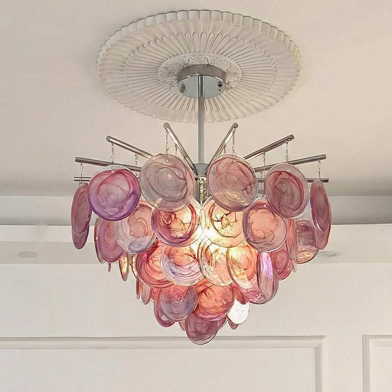 The Camisa Glass Chandelier with lights turned off, showing its form.