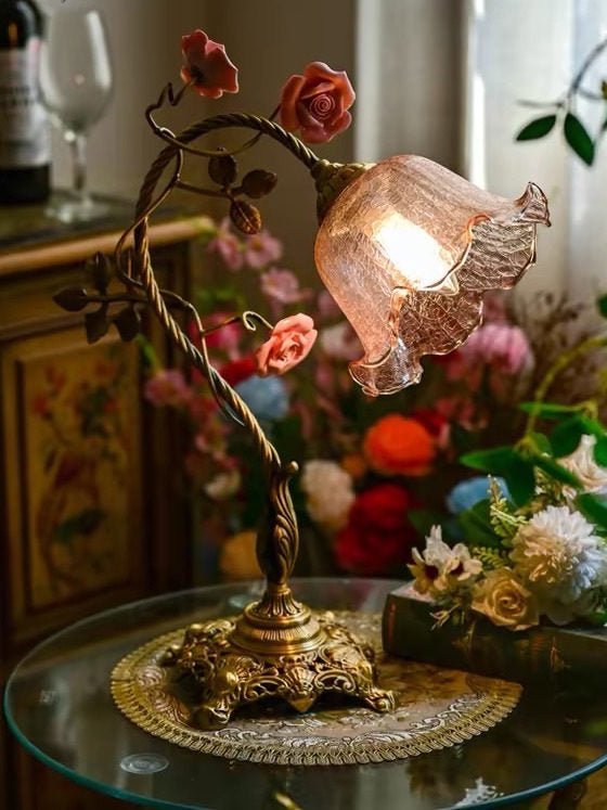 Campanella Vintage Rose Table Lamp-Neutral Decor