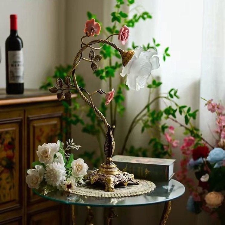 Campanella Vintage Rose Table Lamp-Neutral Decor