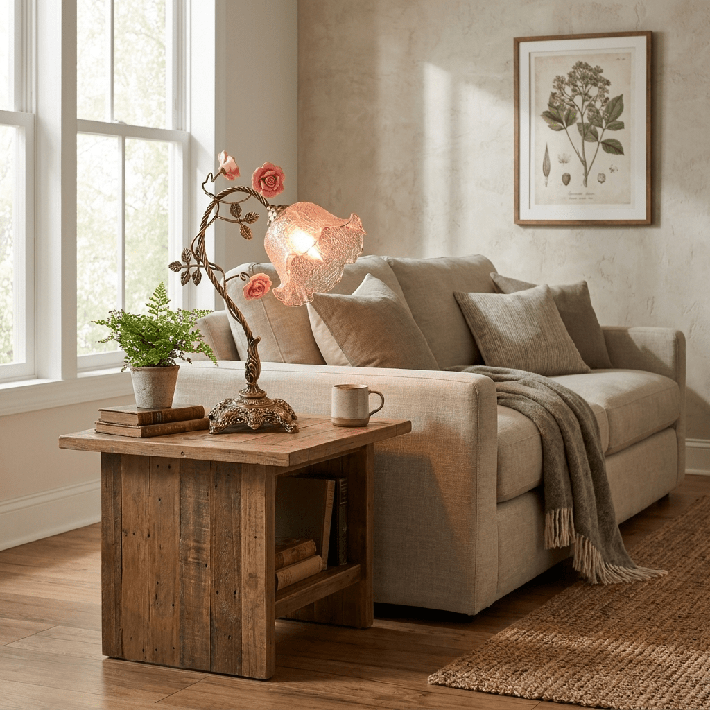 Campanella Vintage Rose Table Lamp-Neutral Decor