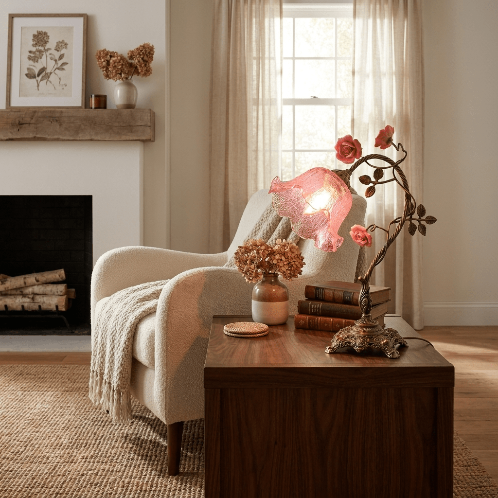 Campanella Vintage Rose Table Lamp-Neutral Decor