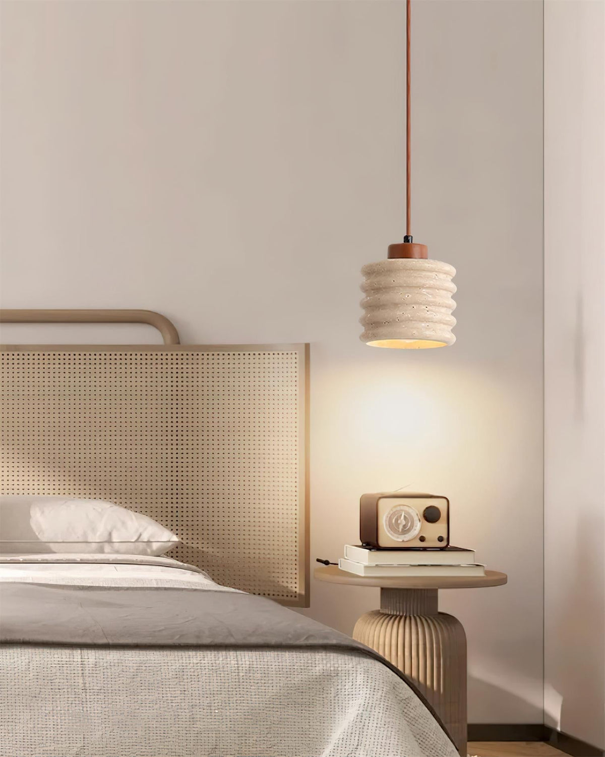 Ritta Pendant Light Travertine Ripple Shade Wabi-Sabi-Neutral Decor