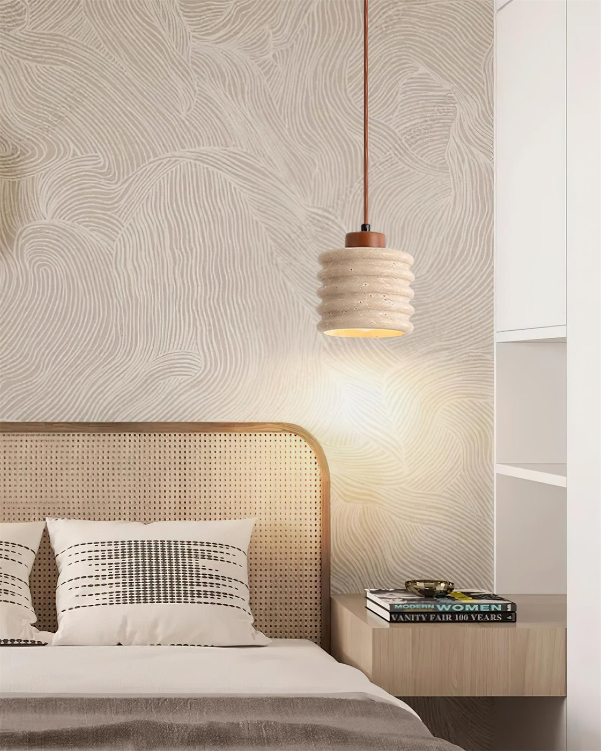 Ritta Pendant Light Travertine Ripple Shade Wabi-Sabi-Neutral Decor