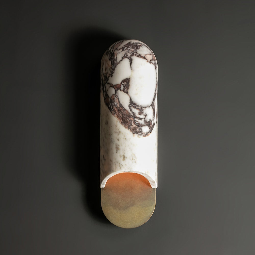 Capsule Wall Lamp Yellow Travertine Marble Brass-Neutral Decor