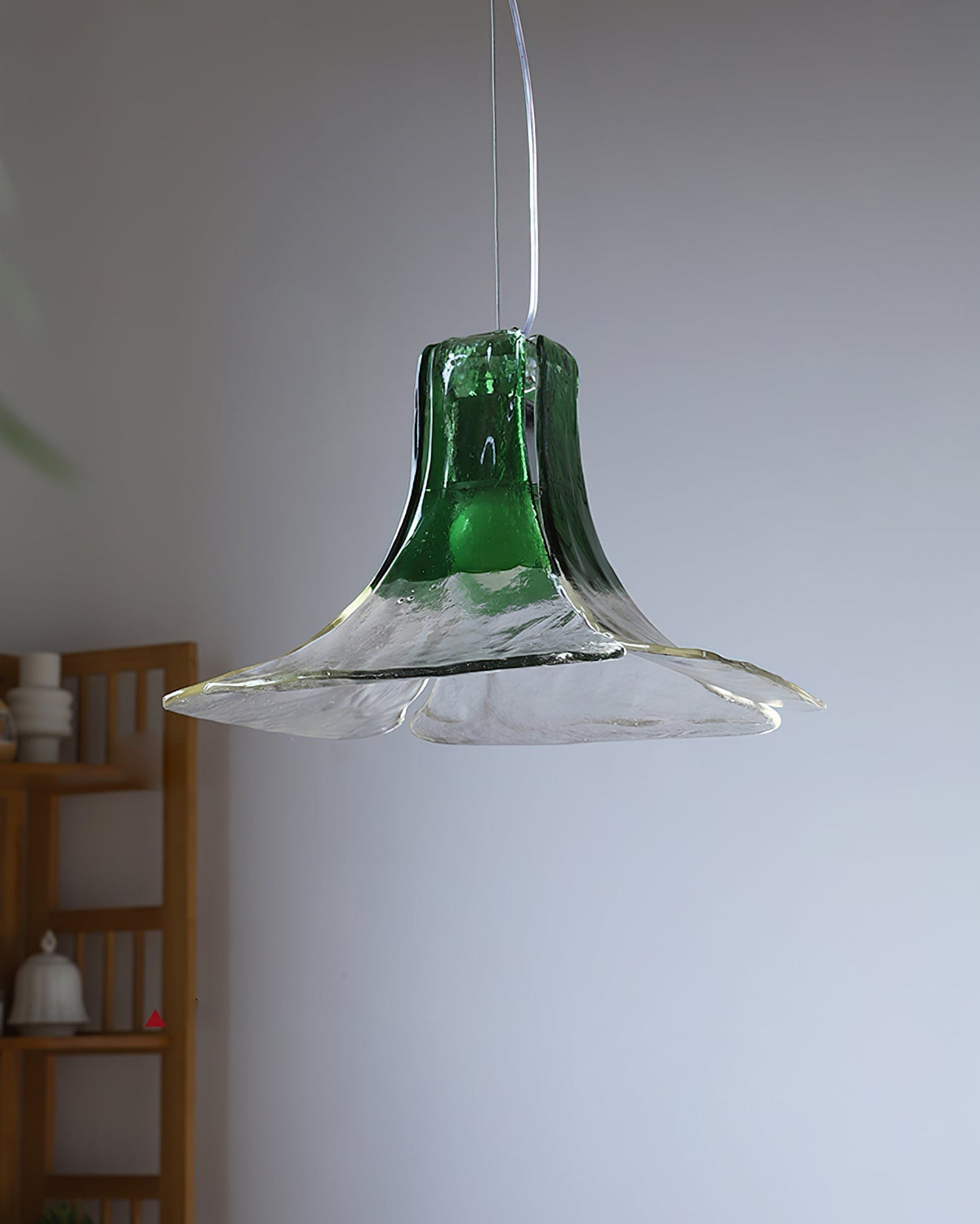 Close-up of the transition from green to clear glass on the Carlo Pendant Light.