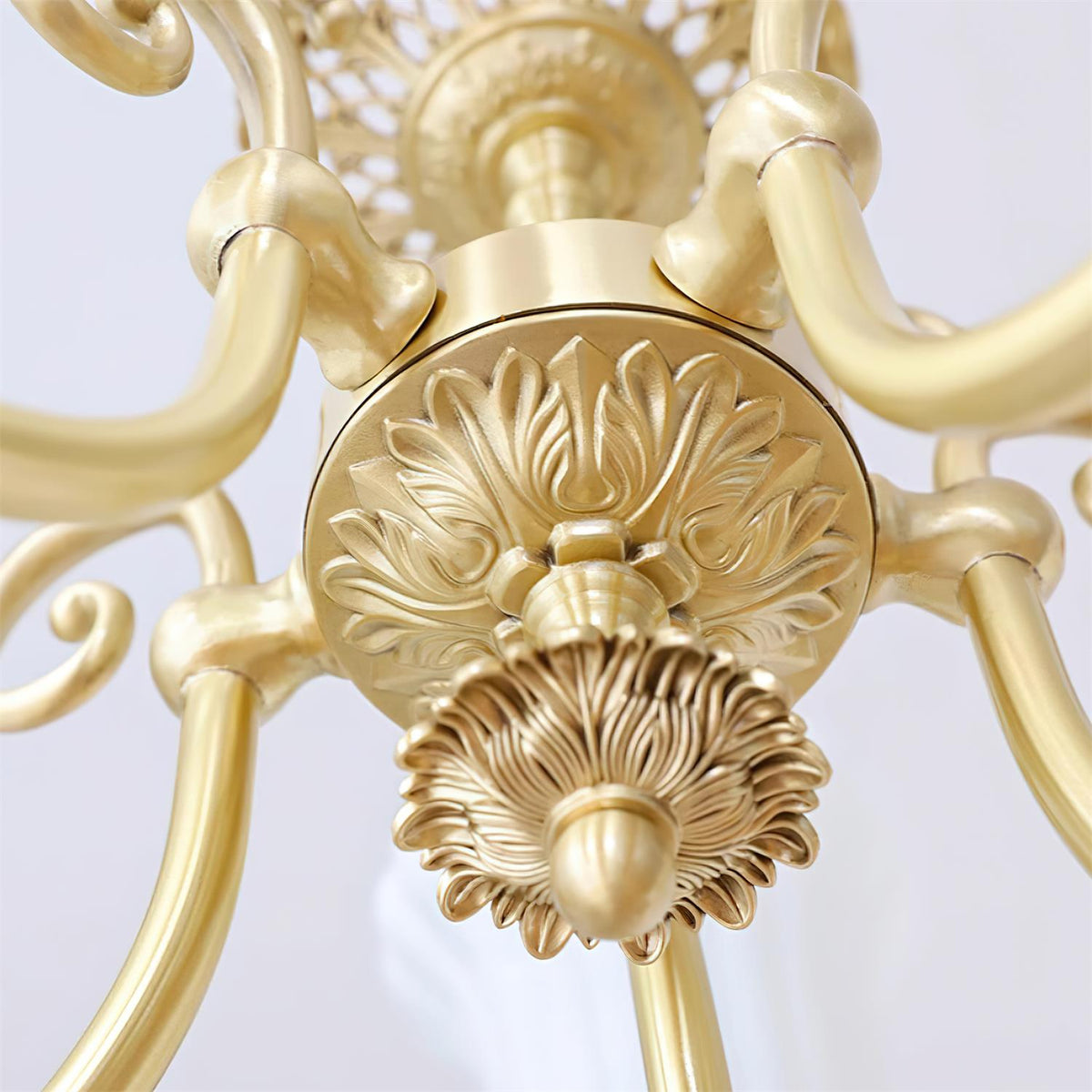 Chandelier with Brass Arms White Glass Shades Opulent Luxe-Neutral Decor