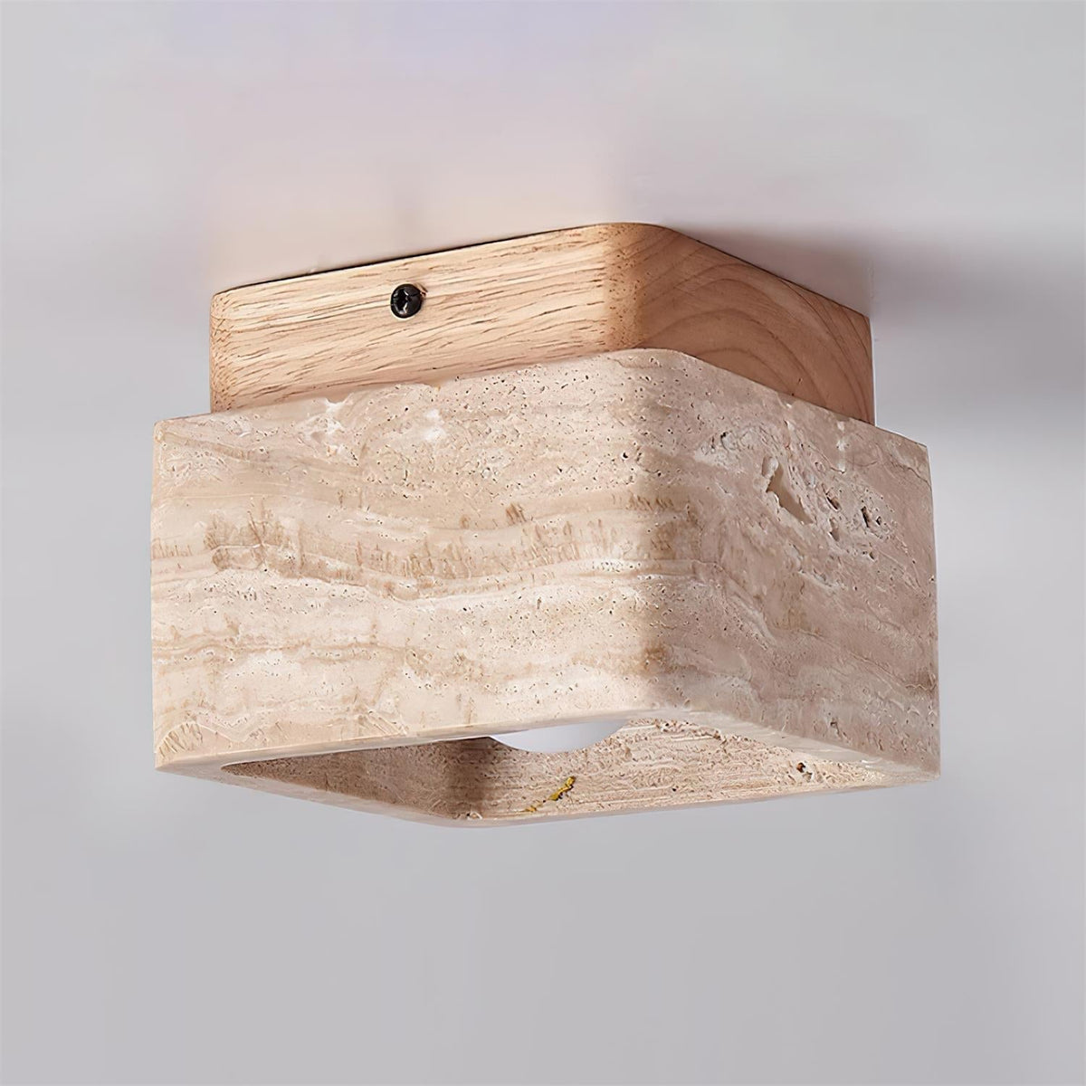 Veloria Ceiling Light Travertine Square Flush Mount-Neutral Decor