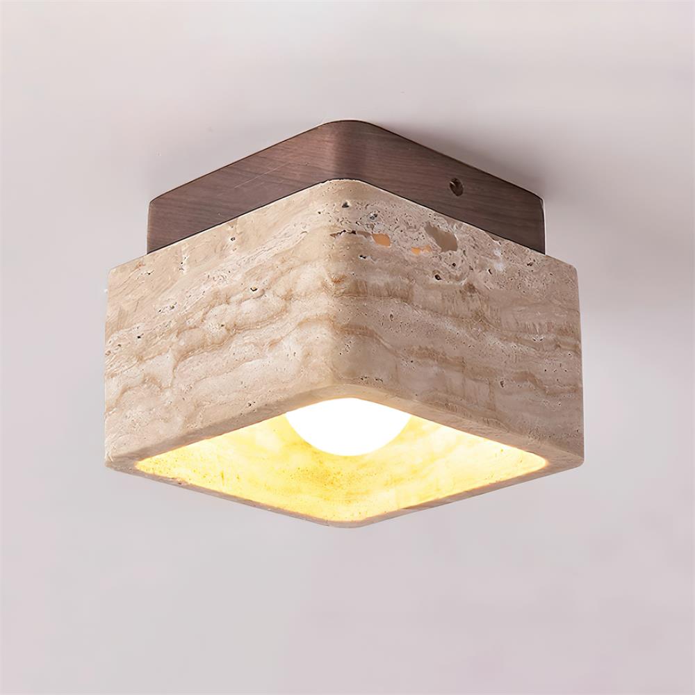 Veloria Ceiling Light Travertine Square Flush Mount-Neutral Decor