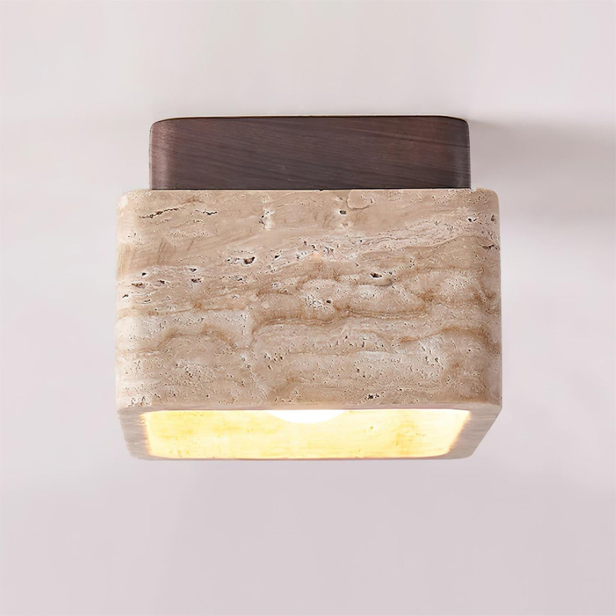 Veloria Ceiling Light Travertine Square Flush Mount-Neutral Decor