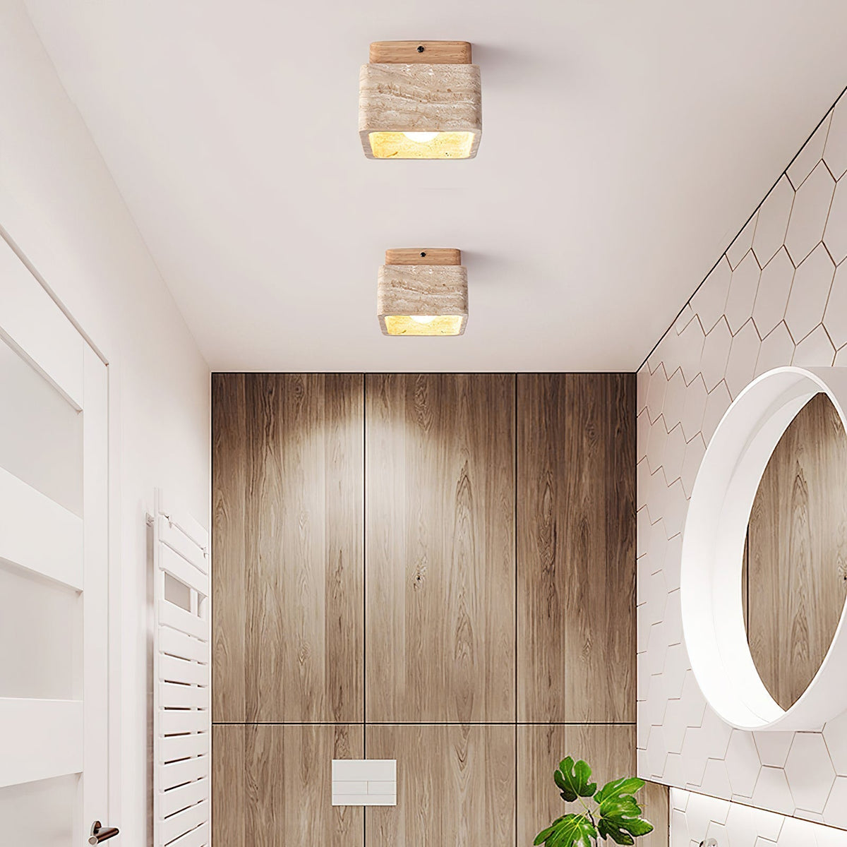 Veloria Ceiling Light Travertine Square Flush Mount-Neutral Decor