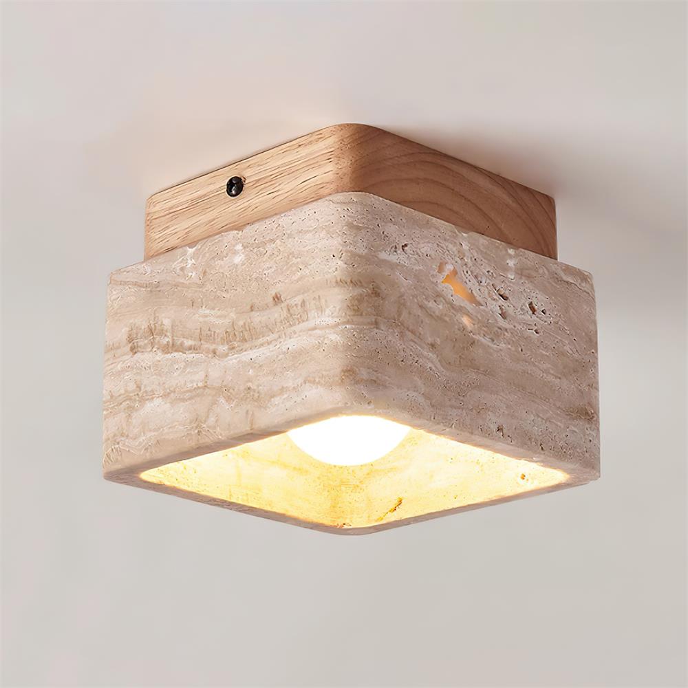 Veloria Ceiling Light Travertine Square Flush Mount-Neutral Decor