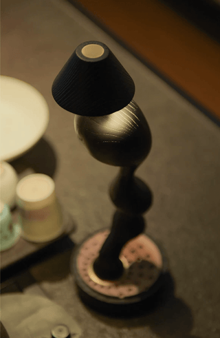 Carved Wood Cordless Table Lamp-Neutral Decor