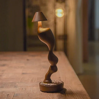 Carved Wood Cordless Table Lamp-Neutral Decor