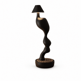 Carved Wood Cordless Table Lamp-Neutral Decor