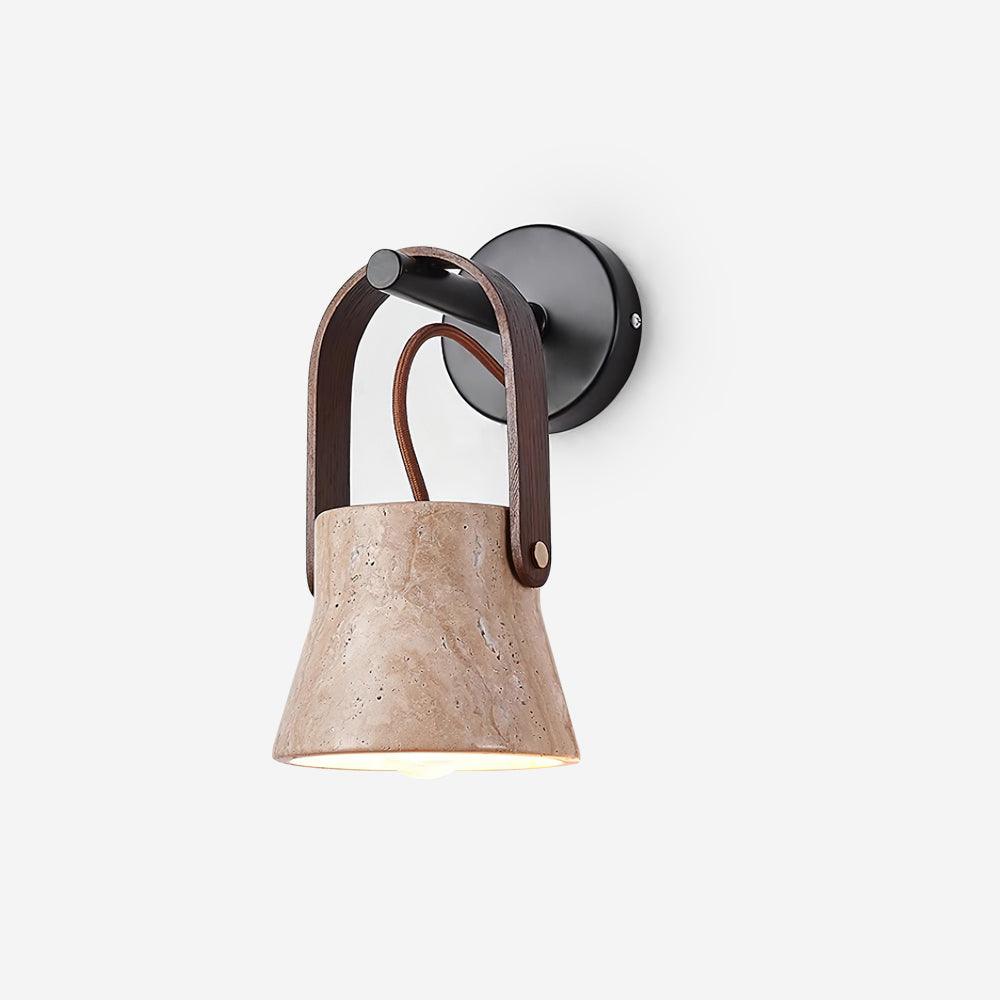 Wall Lamp Metal Body Wood Strap Travertine Shade Minimalist-Neutral Decor