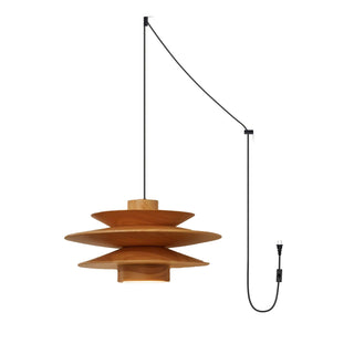 Cascade Wooden Disc Swag Pendant Lamp-Neutral Decor