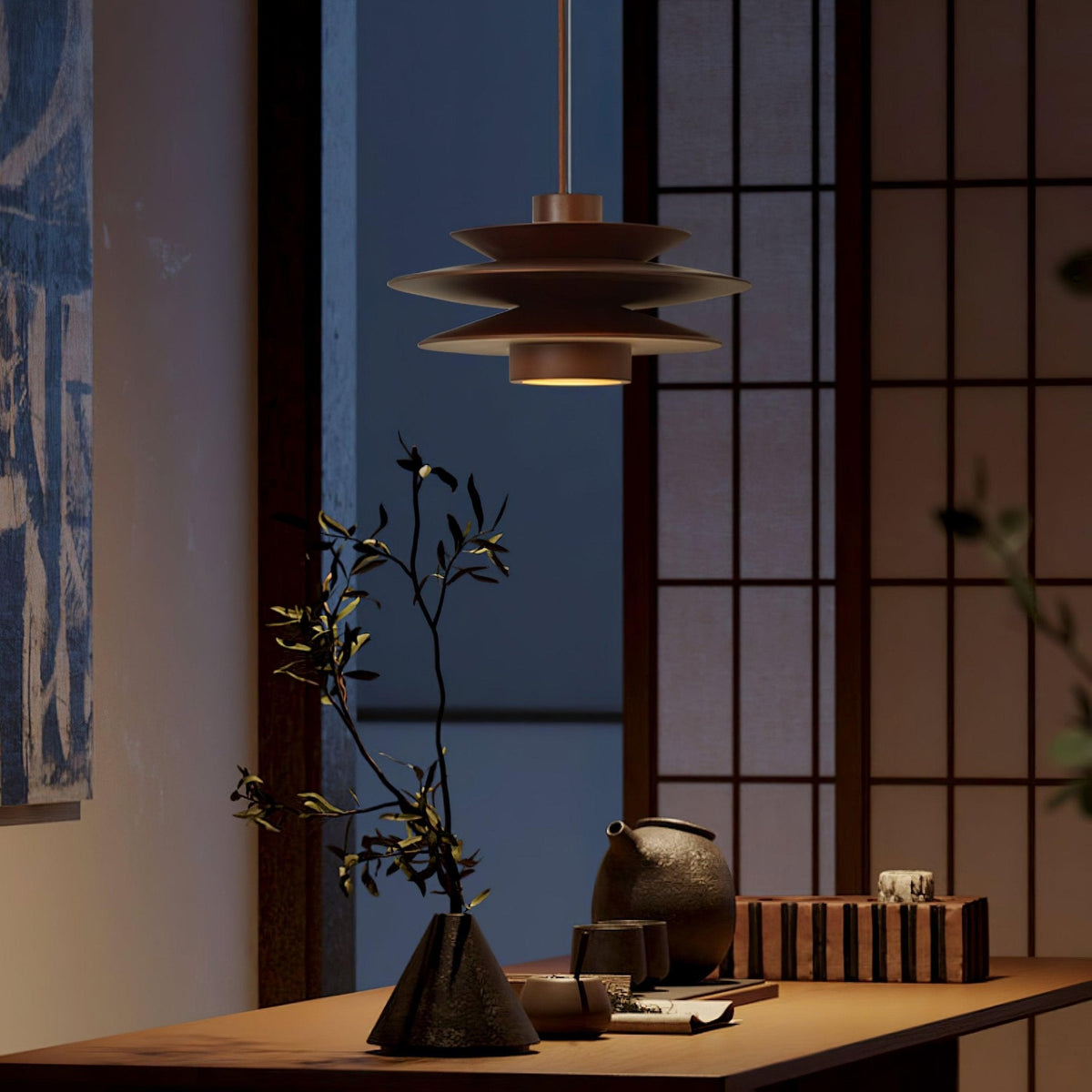 Cascade Wooden Disc Swag Pendant Lamp-Neutral Decor