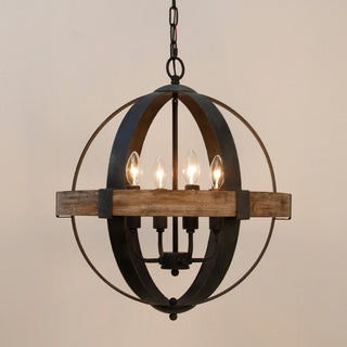 Luxe Suspension en Métal et Bois Industriel Vintage