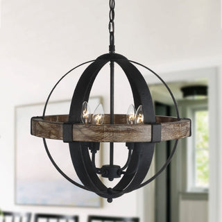 Luxe Suspension en Métal et Bois Industriel Vintage