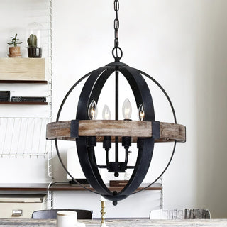 Luxe Suspension en Métal et Bois Industriel Vintage