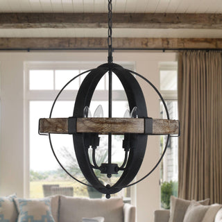 Luxe Suspension en Métal et Bois Industriel Vintage