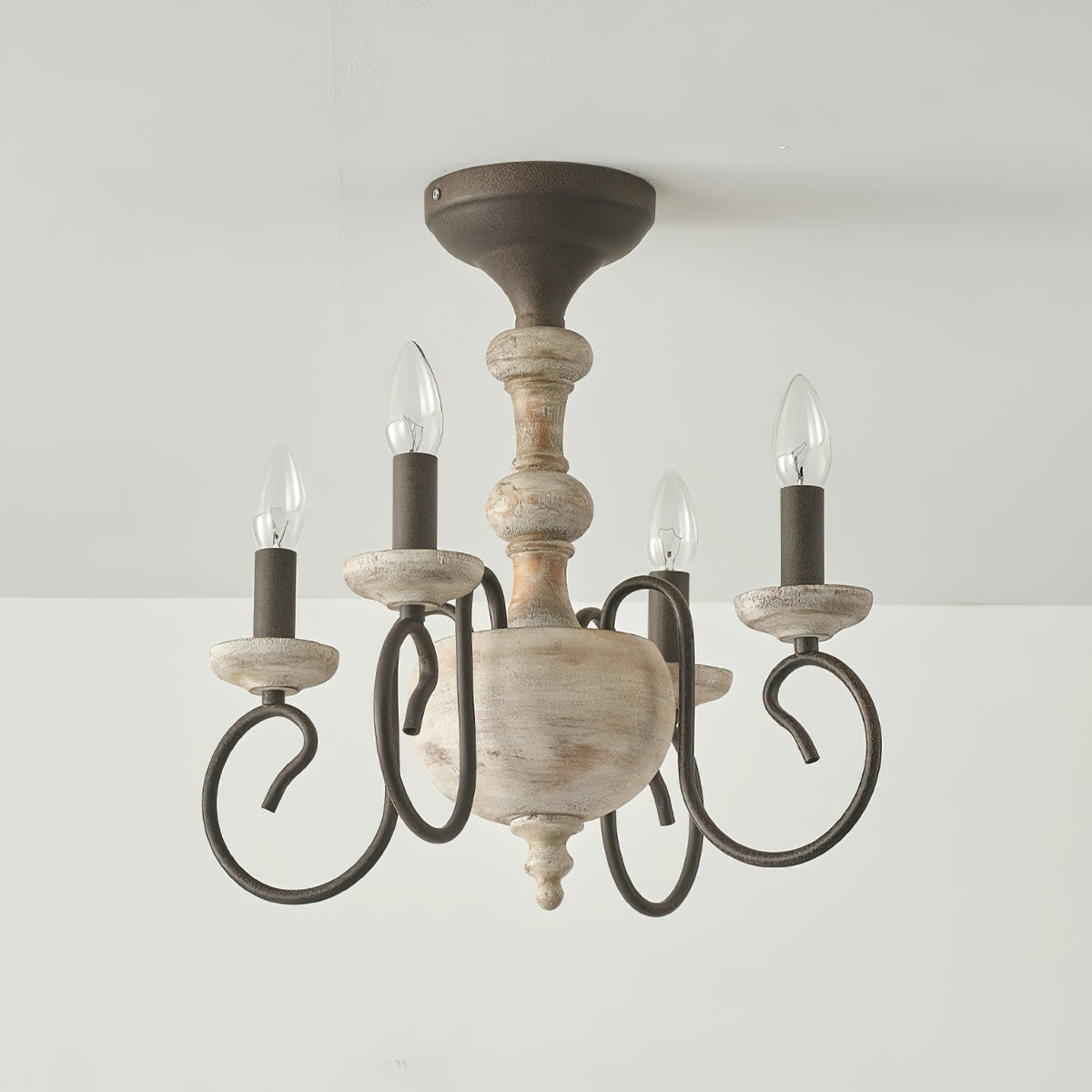 Myst Lampe de Plafond Semi-Encastrée en Métal et Bois Traditionnel Vintage