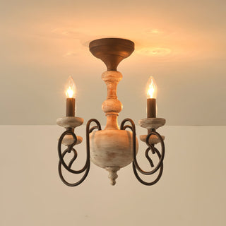 Myst Lampe de Plafond Semi-Encastrée en Métal et Bois Traditionnel Vintage