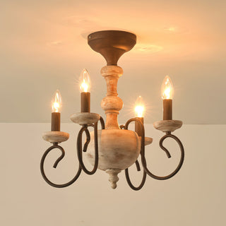 Myst Lampe de Plafond Semi-Encastrée en Métal et Bois Traditionnel Vintage