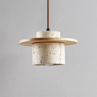 Disque Suspension Cylindre en Travertin en Bois de Noyer Artisanal-Luire