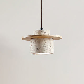 Disque Suspension Cylindre en Travertin en Bois de Noyer Artisanal-Luire