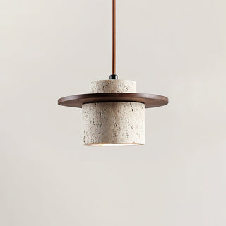 Disque Suspension Cylindre en Travertin en Bois de Noyer Artisanal-Luire