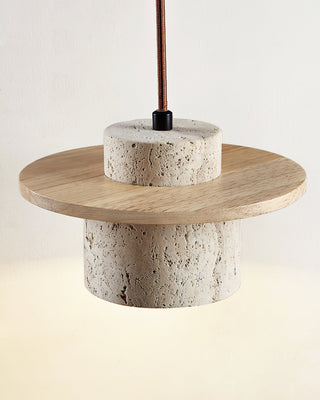 Disque Suspension Cylindre en Travertin en Bois de Noyer Artisanal-Luire