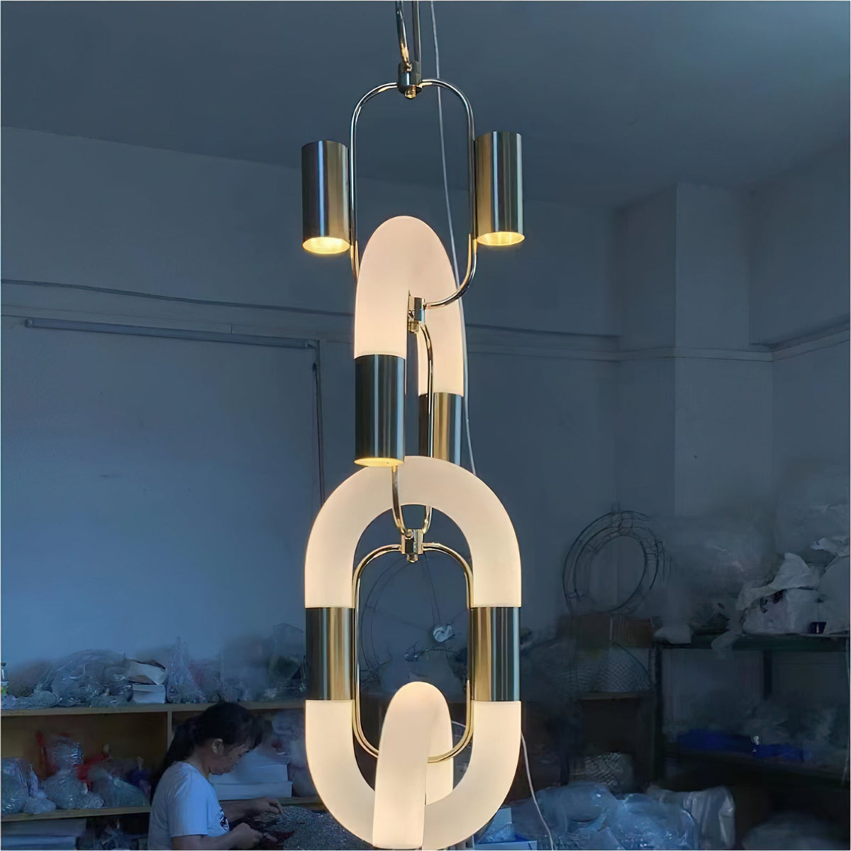 Pendant Light Chain Link Modern Stainless Steel Hanging Lamp-Neutral Decor