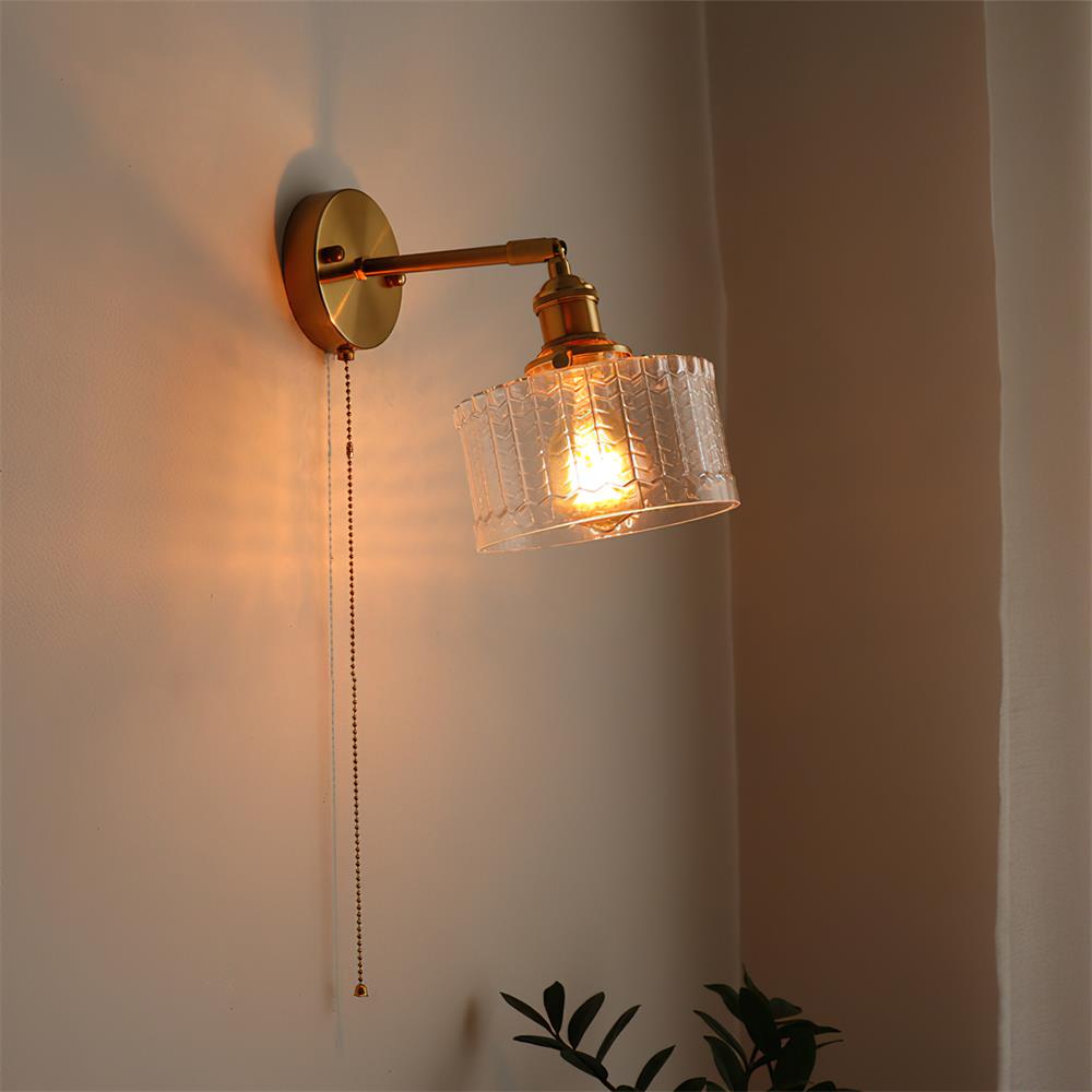 Rilo Wall Lamp Brass with Green/Clear Glass Shade and Pull Chain-Neutral Decor
