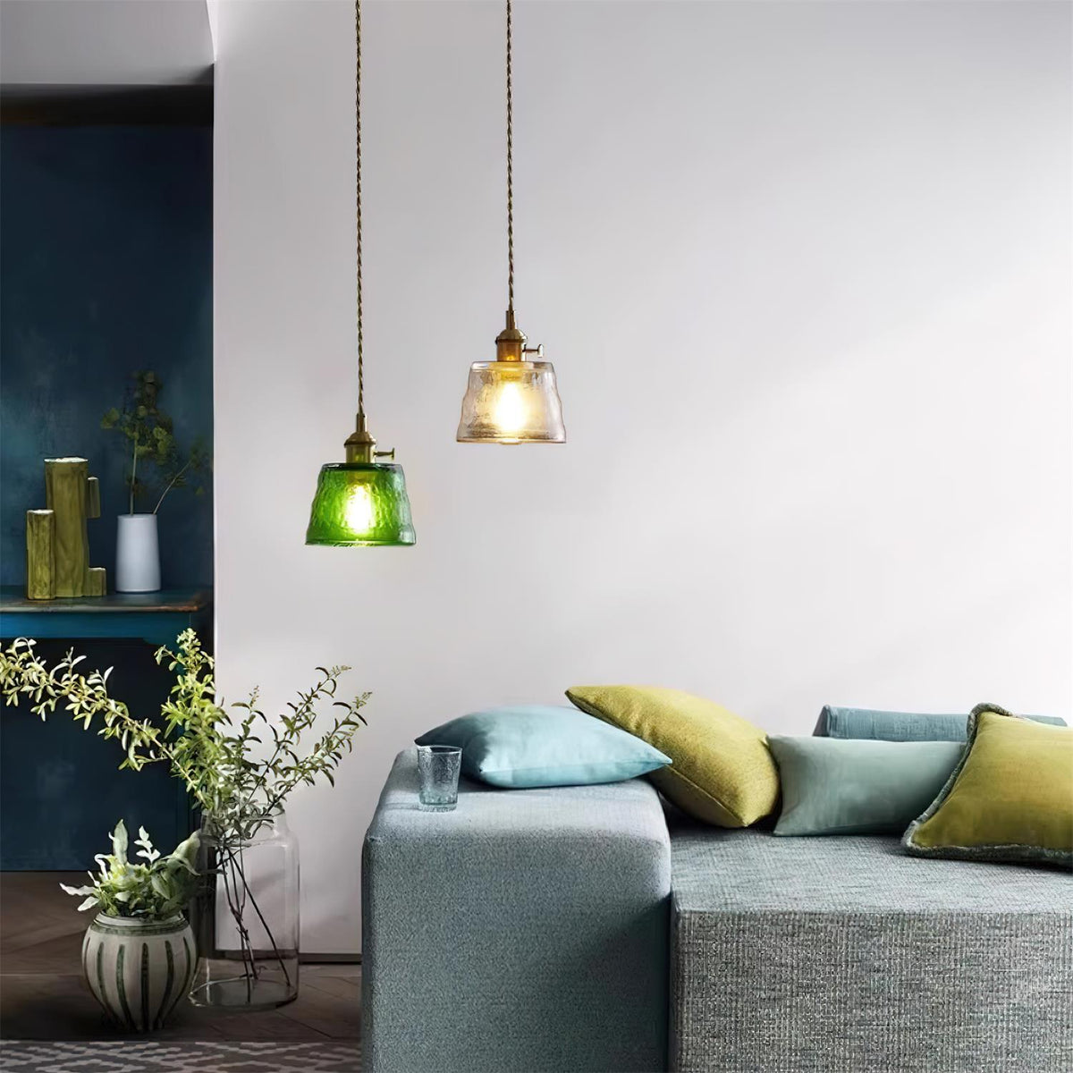 Pendant Lamp Brass and Glass Textured Shade Artisan Vintage Accent-Neutral Decor
