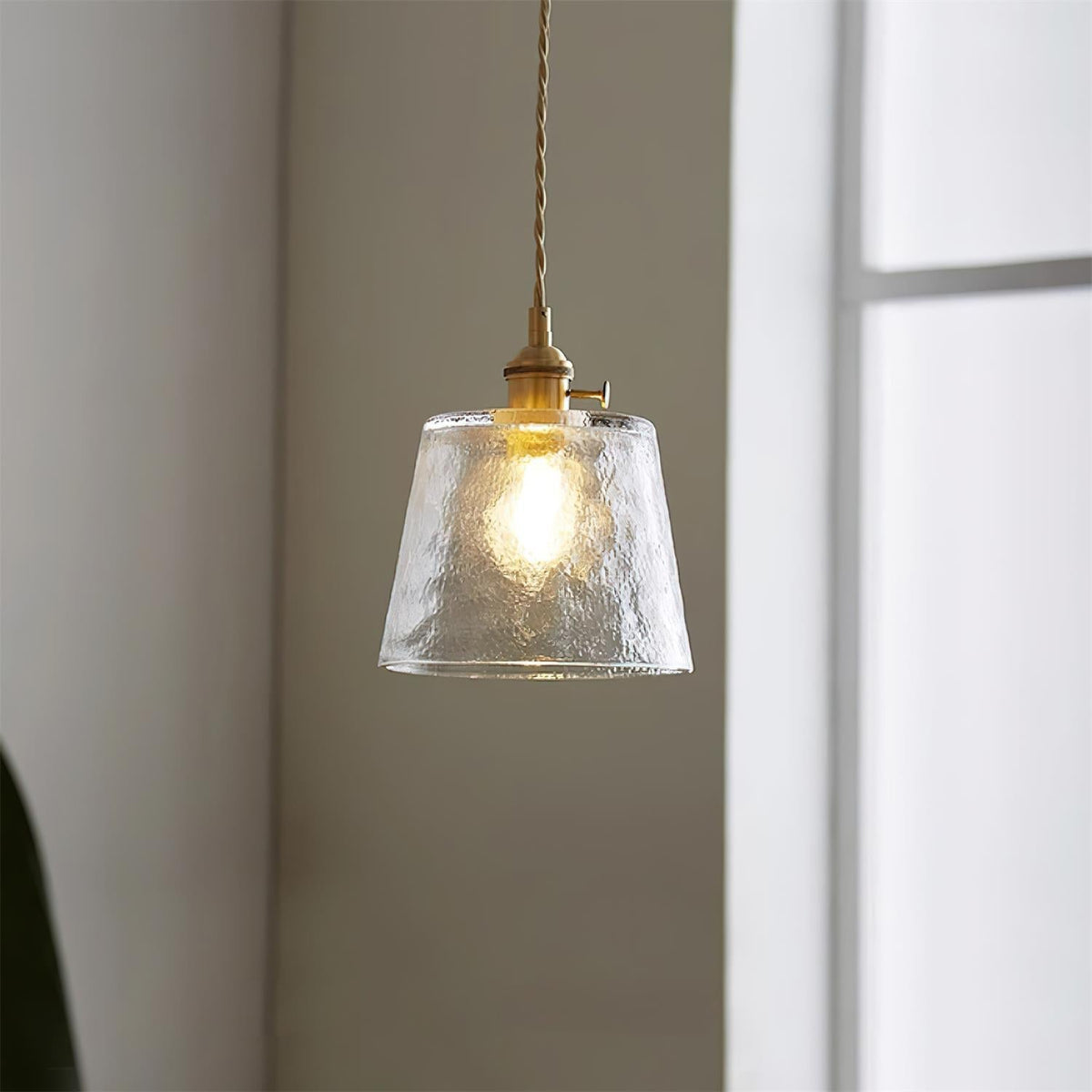 Pendant Lamp Brass and Glass Textured Shade Artisan Vintage Accent-Neutral Decor