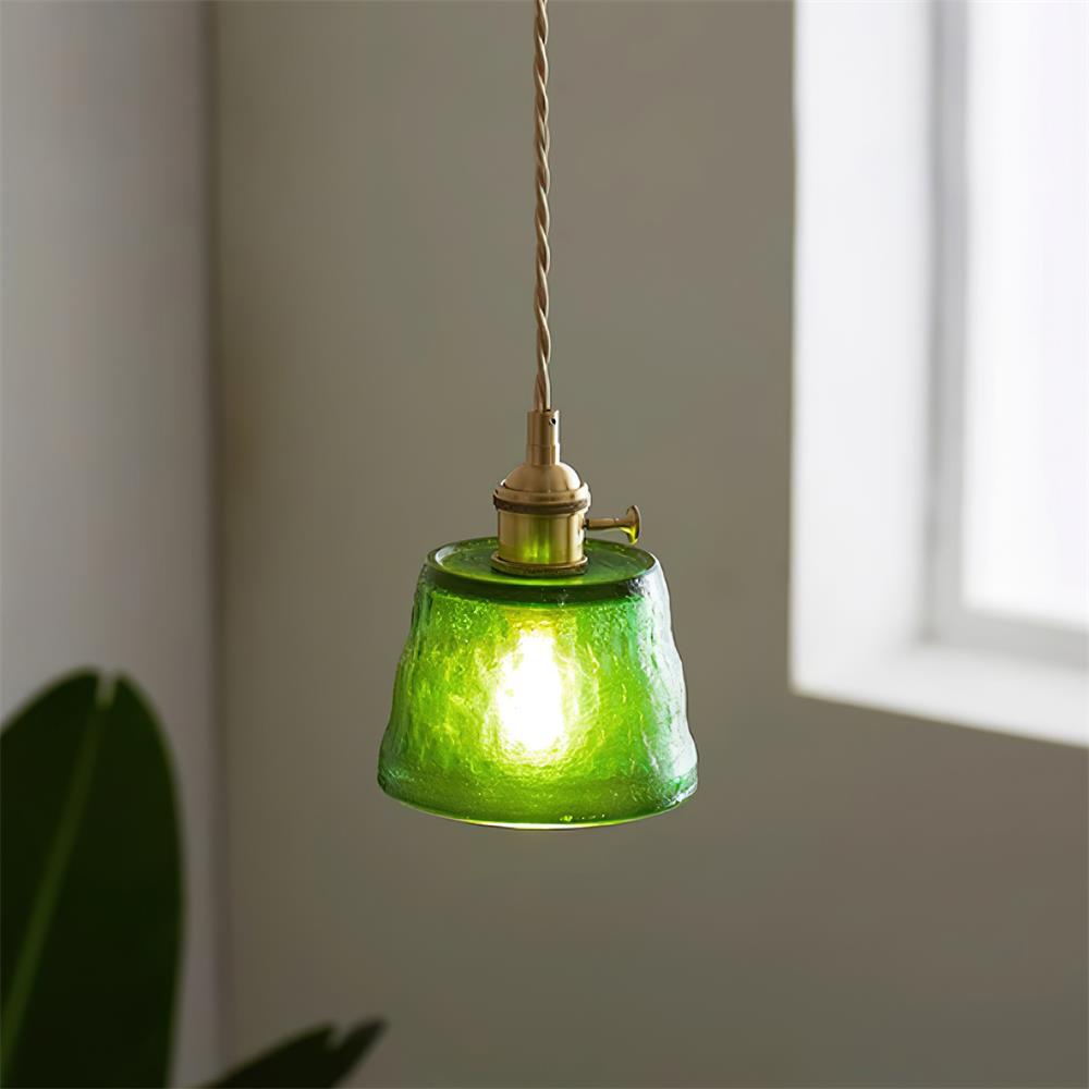 Pendant Lamp Brass and Glass Textured Shade Artisan Vintage Accent-Neutral Decor