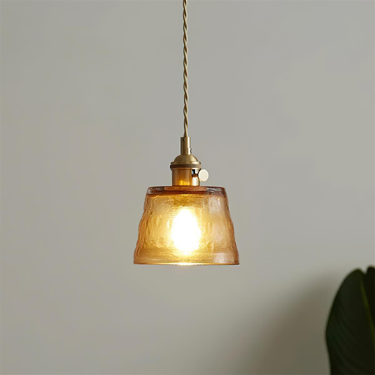 Pendant Lamp Brass and Glass Textured Shade Artisan Vintage Accent-Neutral Decor