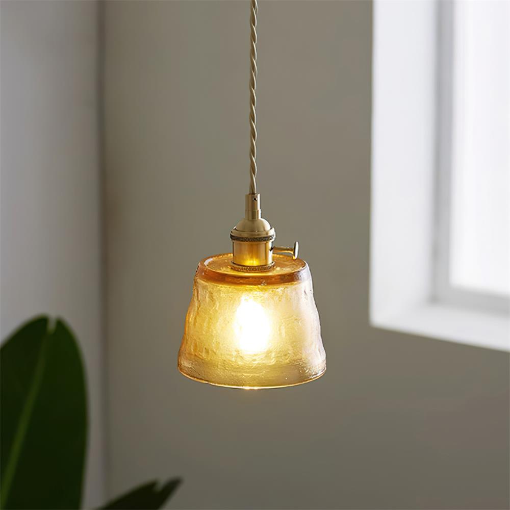 Pendant Lamp Brass and Glass Textured Shade Artisan Vintage Accent-Neutral Decor