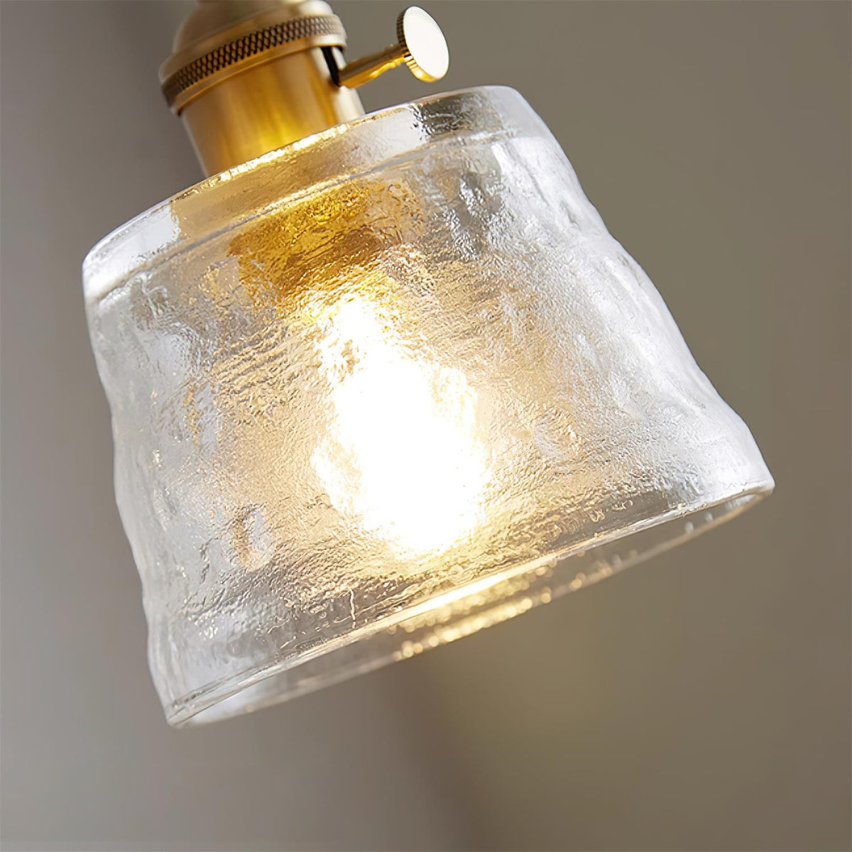 Pendant Lamp Brass and Glass Textured Shade Artisan Vintage Accent-Neutral Decor