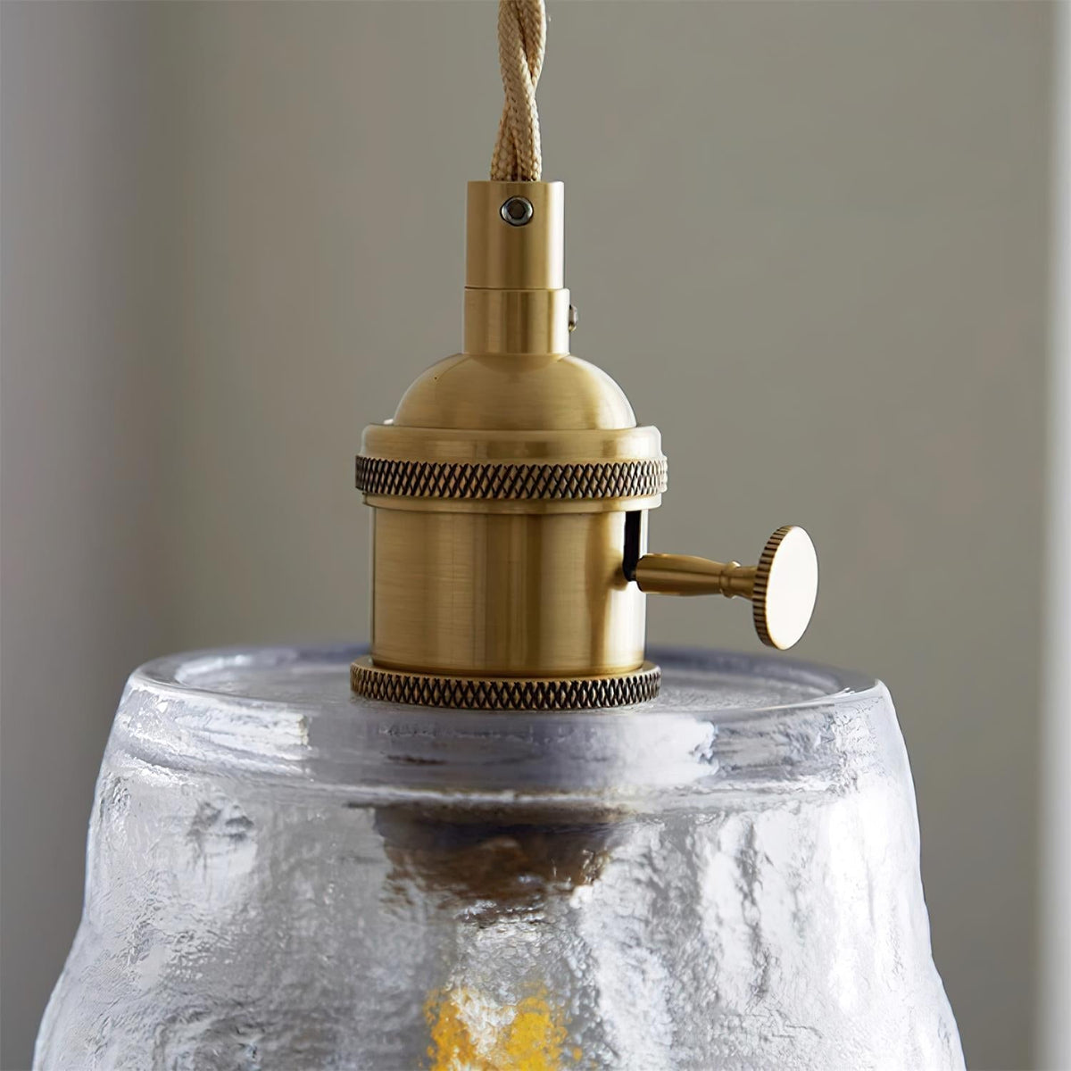 Pendant Lamp Brass and Glass Textured Shade Artisan Vintage Accent-Neutral Decor