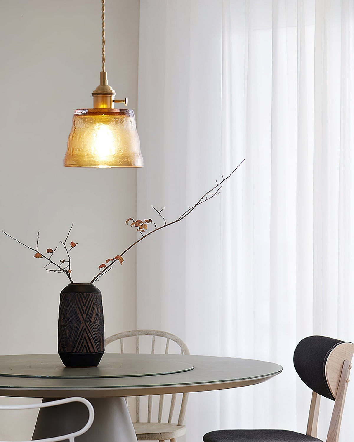 Pendant Lamp Brass and Glass Textured Shade Artisan Vintage Accent-Neutral Decor