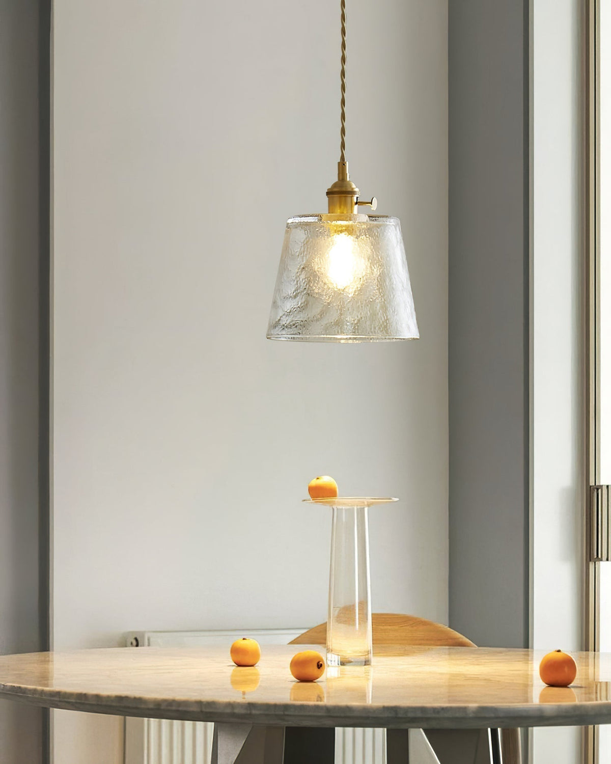 Pendant Lamp Brass and Glass Textured Shade Artisan Vintage Accent-Neutral Decor