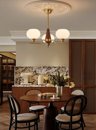 Lustra Lustre en Noyer avec Globes en Verre Opale-Luire