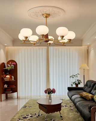 Lustra Lustre en Noyer avec Globes en Verre Opale-Luire