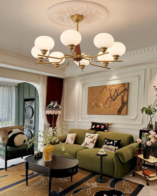 Lustra Lustre en Noyer avec Globes en Verre Opale-Luire