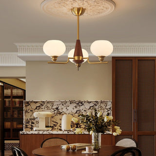 Lustra Lustre en Noyer avec Globes en Verre Opale-Luire