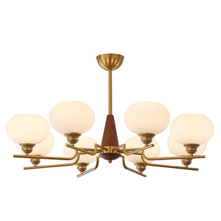 Lustra Lustre en Noyer avec Globes en Verre Opale-Luire