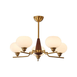 Lustra Lustre en Noyer avec Globes en Verre Opale-Luire